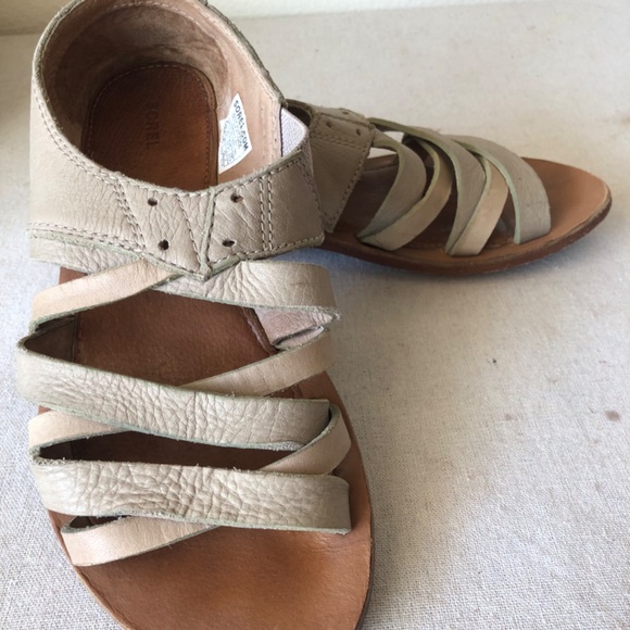 Light grey strappy leather Sorel Lake shoes 6.5 - Picture 6 of 8